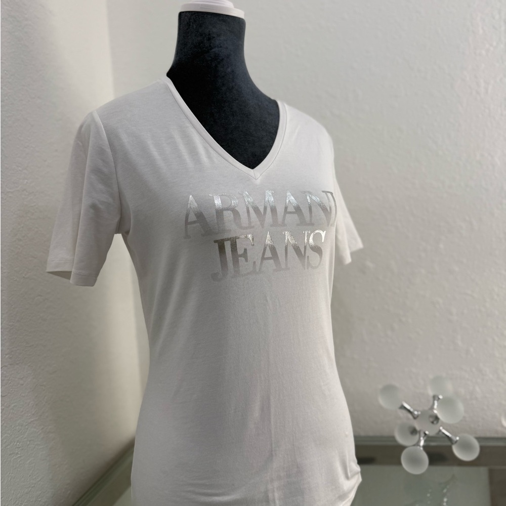 NWOT Armani Jeans White Fitted  -Neck Graphic T-Shirt